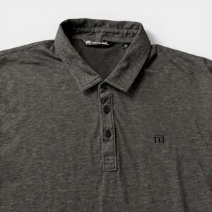 TravisMathew Mens XXL Charcoal Grey Heathered Pima Cotton Polo Air Reps Logo